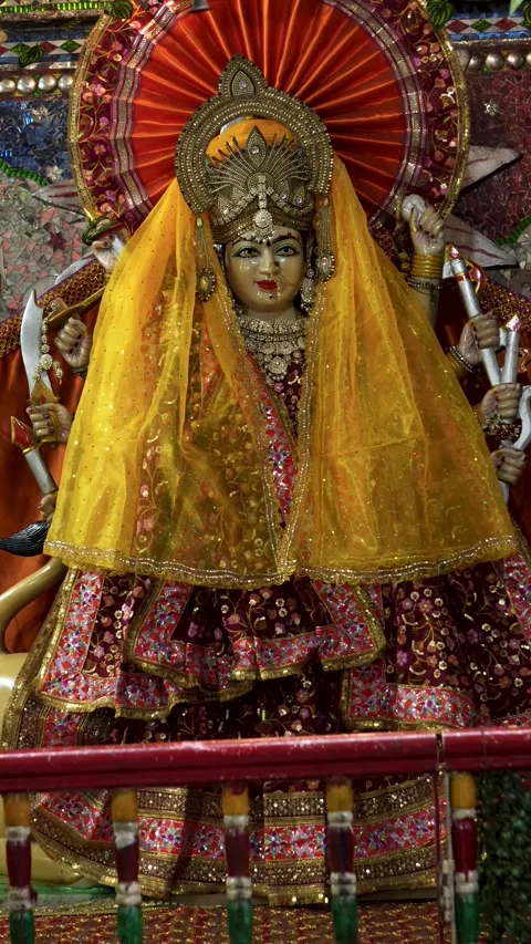 Close Zoom View of Durga Goddess Idol with Ornaments Stock Footage 316895184