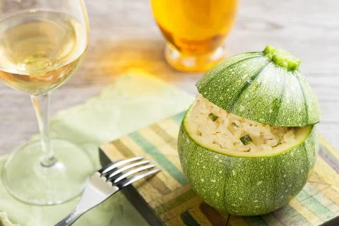 Close up of zucchini stuffed with risotto 写真素材