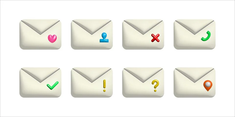 Closed 3d letter envelopes set with icons vector illustration design. Stock Illustration