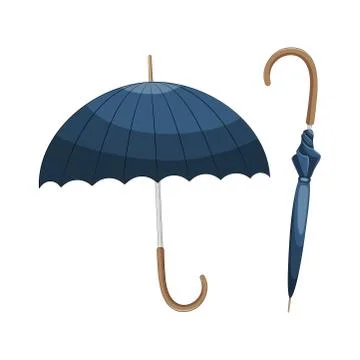 Closed and open blue umbrellas set stock vector illustration. Stock Illustration