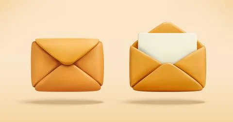 Closed and open Envelope with Blank Letter vector 3d icon. Illustrazione stock