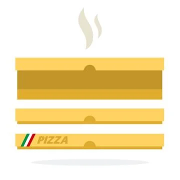 Closed and open pizza box with hot steam vector flat isolated Stock Illustration