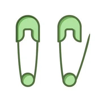 Closed and open safety pin icon in flat style. Tailor accessory vector illu.. Stock Illustration