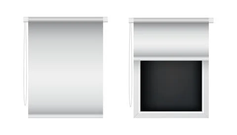 Closed and open window roller blinds. Realistic motorized shades, front view Stock Illustration
