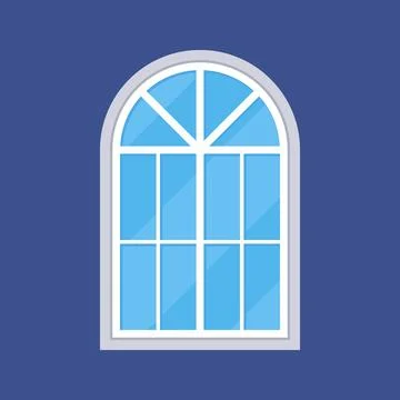 Closed Arched Window Flat Icon on Blue Background Stock Illustration