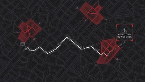 Closed area, district, road. Gps map navigation to own house. Detailed view of Stock Illustration