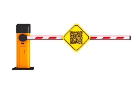 Closed automatic barrier with QR code on white background. Isolated 3D illust Stock Illustration