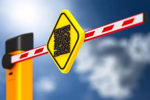 Closed automatic barrier with QR code on white background. Isolated 3D illust Stock Illustration