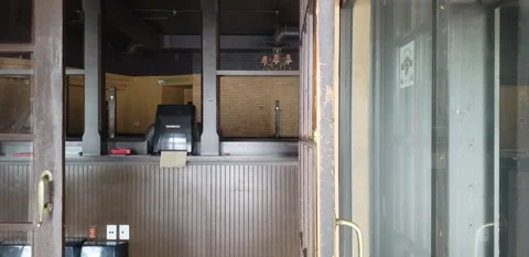 Closed bankrupt and empty restaurants and small businesses during COVID pandemic Stock Footage 147367846