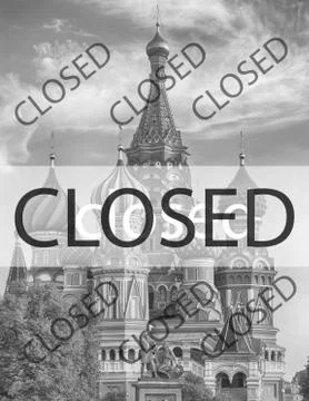Closed banner on the background of  Red Square in Moscow, Russia. Design coro Stock Photos