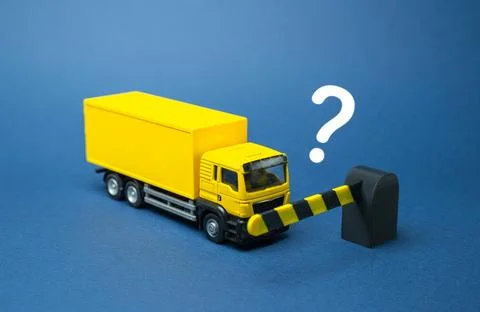 The closed barrier does not let the truck through. Stoppage of transportati.. Stock Illustration