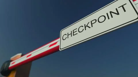 Closed barrier gate with CHECKPOINT sign. Conceptual 3D rendering Stock Illustration