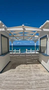 Closed bathing establishment overlooking the Mediterranean Stock Photos