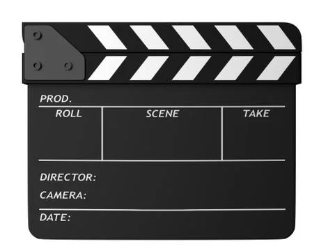 Closed black clapper board isolated on white 스톡 일러스트