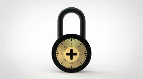 Closed black padlock with figures on white background 3d rendering image Stock Illustration