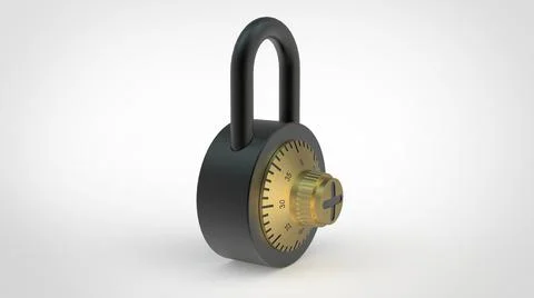 Closed black padlock with figures on white background 3d rendering image 스톡 일러스트