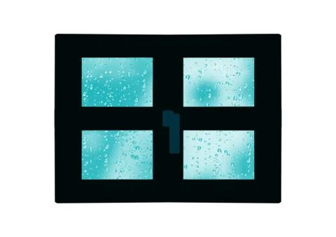Closed black window on the white background, raindrops on the misted glass Stock Illustration