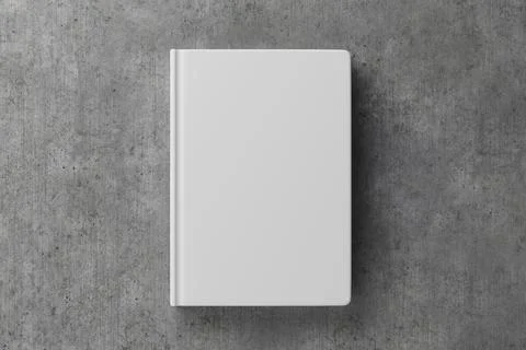 Closed blank hardback book mockup on gray concrete background, top view. Mo.. Illustrazione stock