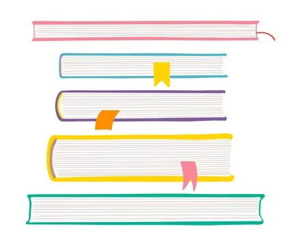 Closed book with bookmark, bottom, side view, illustration isolated set Stock Illustration