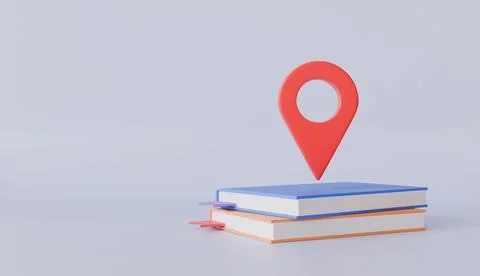 Closed book with red pin map, Alphabetical index, Quick search for necessary Stockillustratie