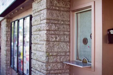 Closed Box Office TIcket Window at a Brick Theater Venue Stock Photos