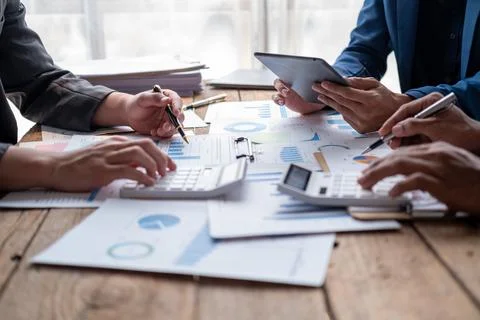 Closed up of brain storm creative thinking business project meeting discussing Stock Photos