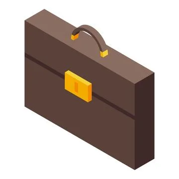 Closed brown briefcase with golden lock and handle in isometric view Stock Illustration