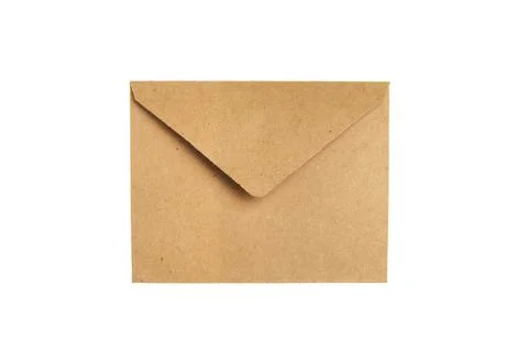 Closed brown craft paper envelope isolated on a white background. Mail, cor.. Stock Photos
