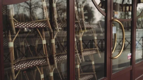 Closed cafe terrace in Paris during coronavirus lockdown 4K Stock Footage 126752990