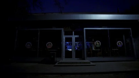 Closed cafe, view from the street. Closed restaurants during a pandemic. Stock Footage 128486646