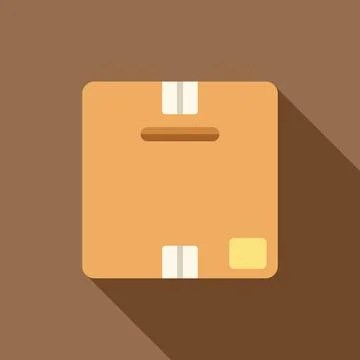 Closed cardboard box with handle and adhesive tape on brown background Illustration