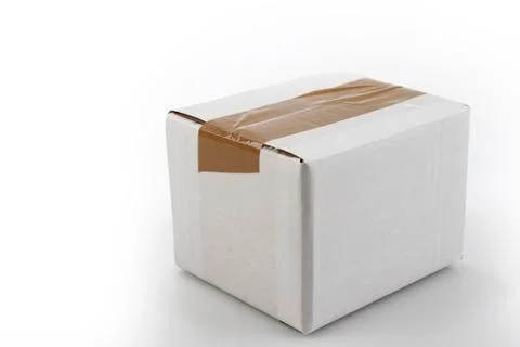 Closed cardboard box on plain background Stock Photos