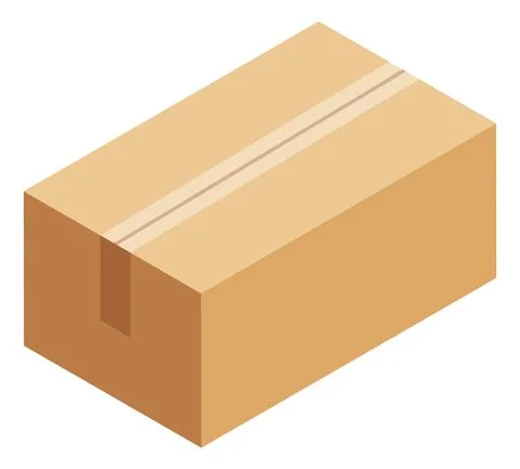 Closed cardboard box. Sealed parcel. Isometric icon Illustrazione stock