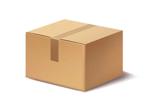 Closed cardboard box with tape on white background. Vector illustration Stockillustratie