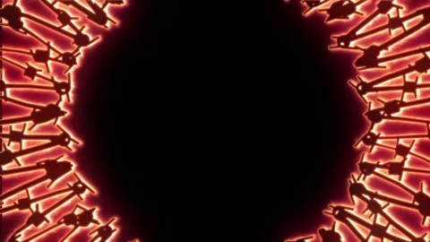 A closed circle of barbed wire is engulfed in flames and rotates against a black Stock Footage 244622685