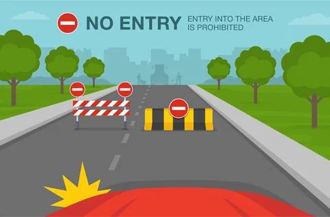 Closed city road with transportable variable message sign. No entry road sign. Stock Illustration