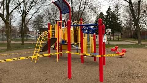 Closed Climbing Gym in Shut Down Playground, Coronavirus Distancing Reaction Stock Footage 128544036