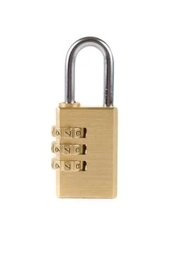Closed code lock Close-up combination padlock isolated on white background... 스톡 사진