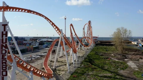 Closed Coney Island Roller Coaster Stock Footage 128982667