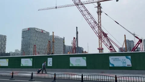 Closed construction site in Shanghai under lockdown Stock Footage 197409953
