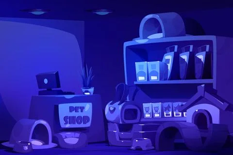 Closed dark pet store interior at night. Stock Illustration