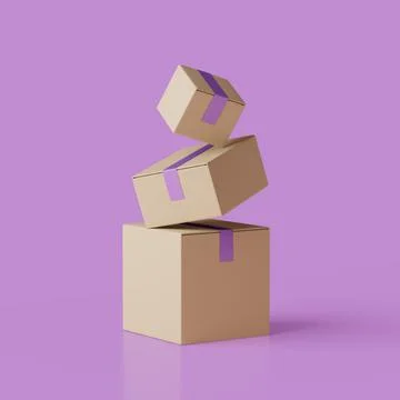 Closed delivery boxes on top of each other 3d render illustartion. Isolated o イラスト素材