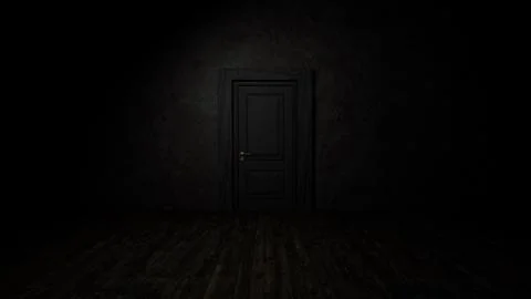 Closed door in a dark room creating a mysterious atmosphere Ilustración de archivo