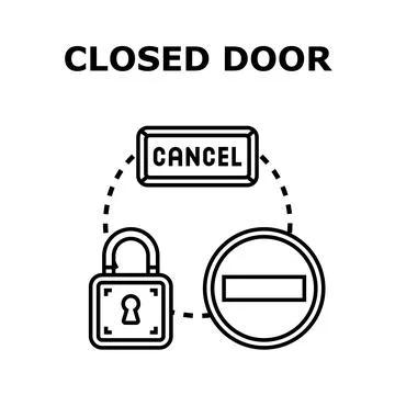 Closed door restricting access and canceling operations Stock Illustration