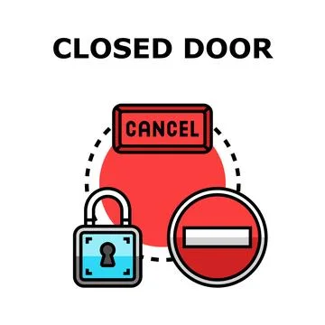 Closed door restricting access and canceling operations Stock Illustration