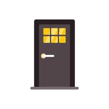 Closed door with yellow window and metal handle Illustration