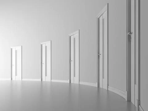 Closed doors in white room 库存插图