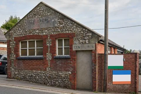 A closed down and derelict public toilet building Stock Photos