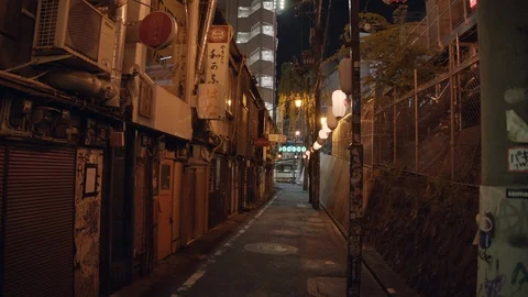 Closed down bars in Taxi passing by Shibuya, Tokyo, Japan 04/18/20 Stock Footage 129126522