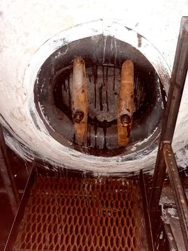 Closed Drum Hatch of an Old Steam Boiler in an Industrial Setting Stock Photos